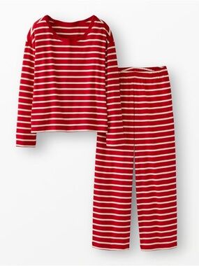 Hanna Andersson Women's Wide Leg Pajama Set Medium Scarlet Red/Ecru Striped
